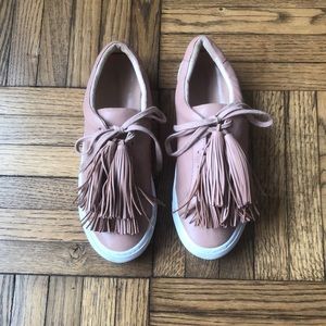 Loeffler Randall Blush Pink Tassel Leather Sneakers, Size 7.5
